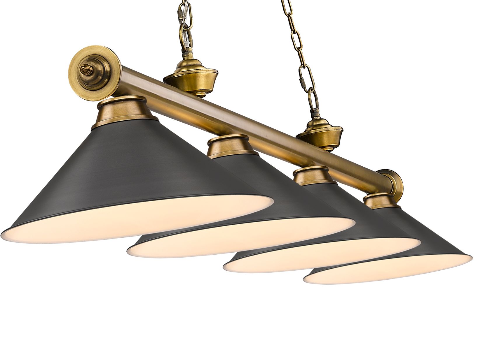 Cordon 81 1/4" Wide Rubbed Brass 4-Light Billiard Pendant in scene