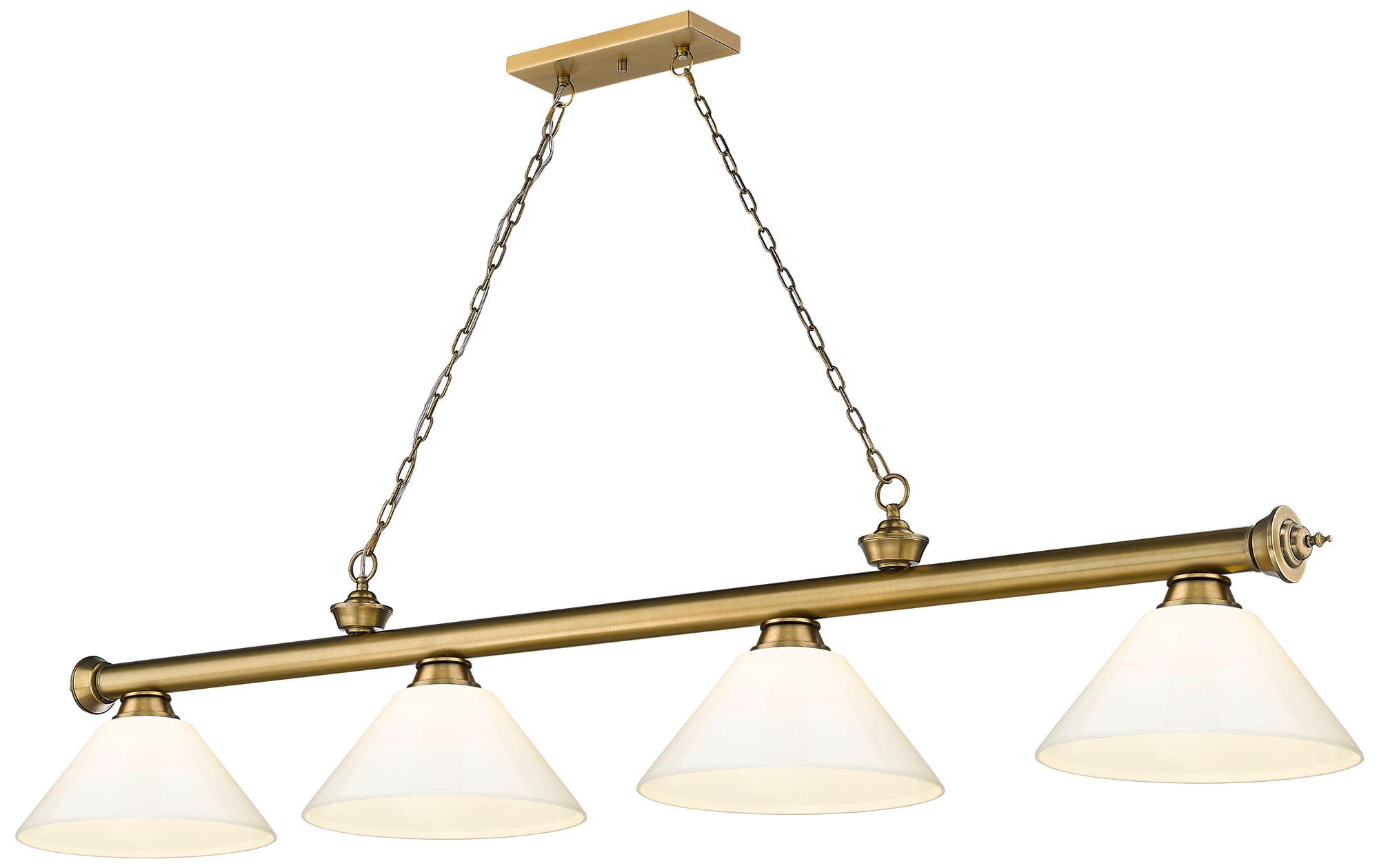 Image 2 Cordon 81 1/4"W Brass 4-Light Billiard Pendant w/ White Shades