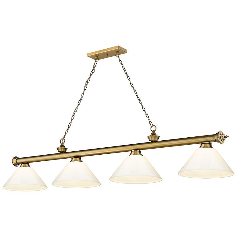Image 2 Cordon 81 1/4"W Brass 4-Light Billiard Pendant w/ White Shades