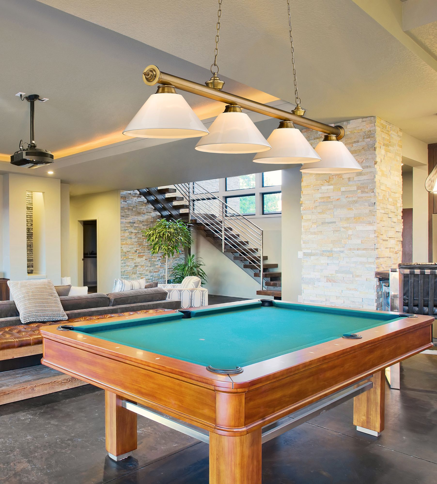 Image 3 Cordon 81 1/4"W Brass 4-Light Billiard Pendant w/ White Shades more views