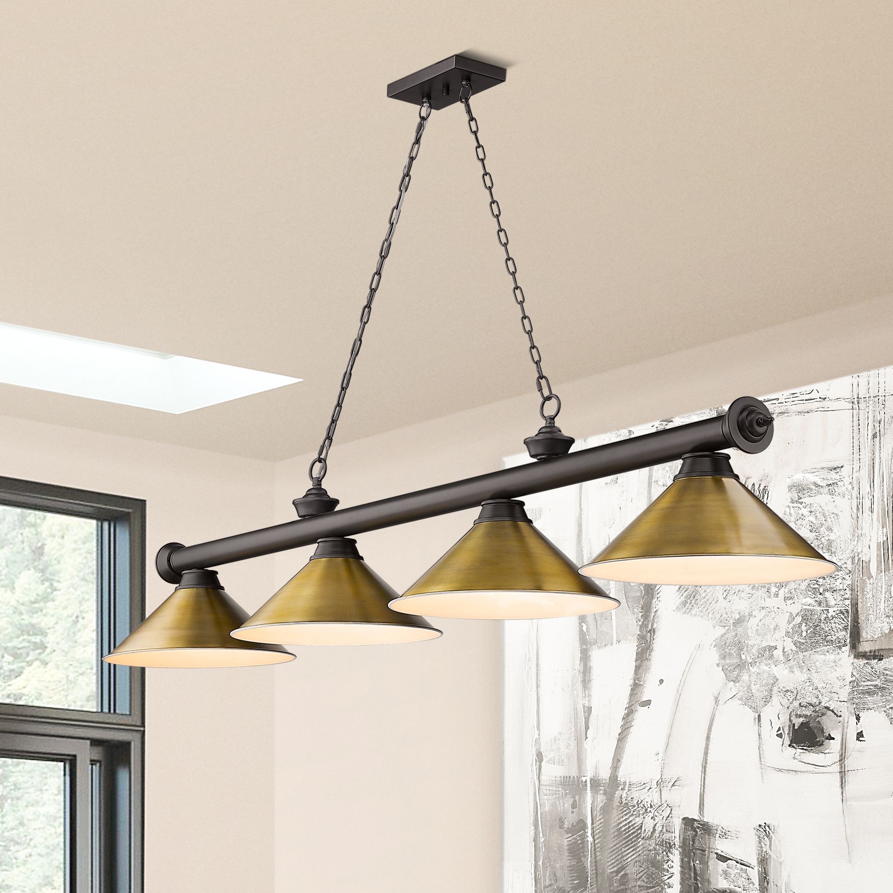 Cordon 81 1/4"W Bronze and Brass 4-Light Billiard Pendant