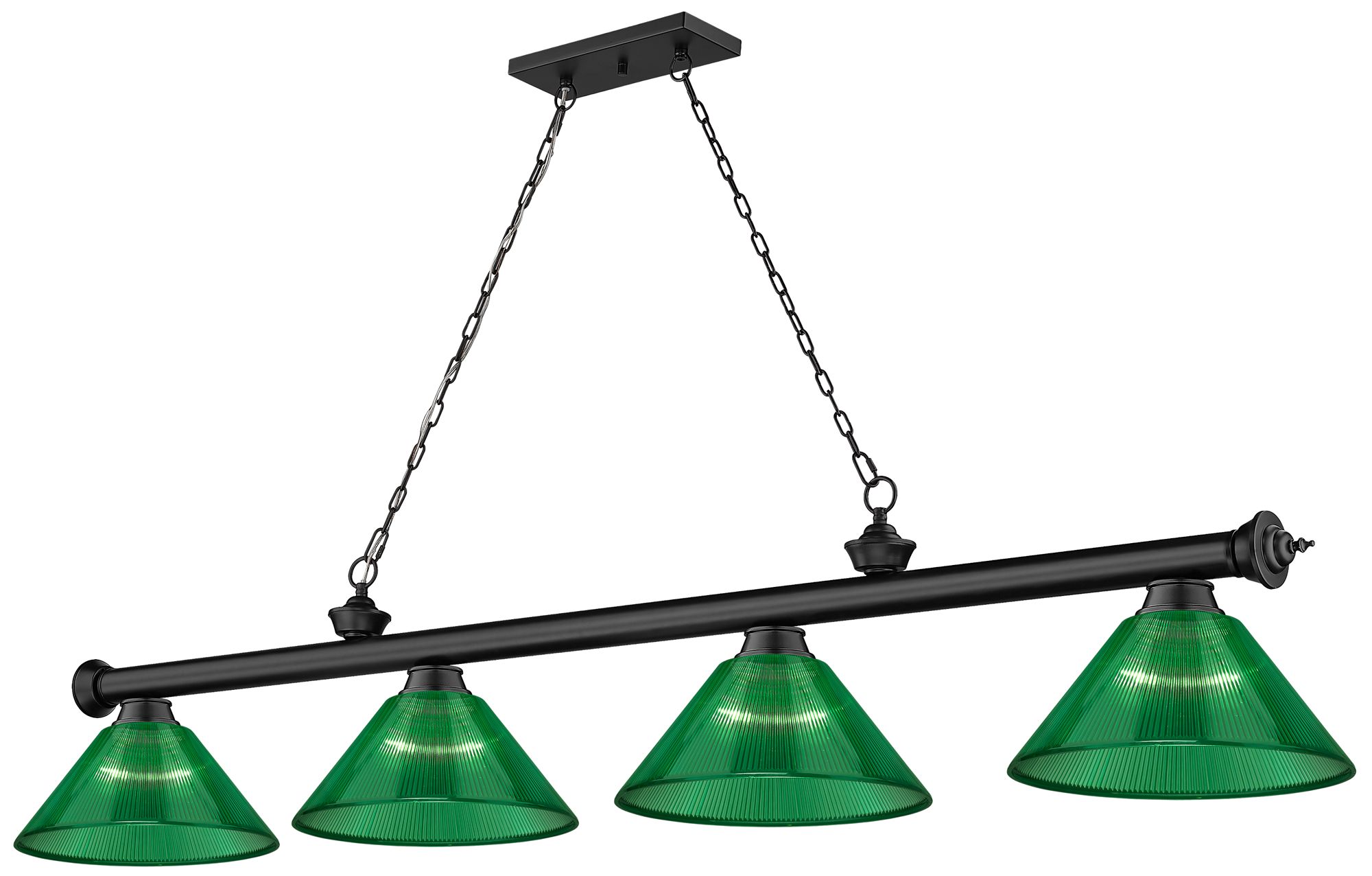 Cordon 81 1/4"W Matte Black Billiard Pendant w/ Green Shades