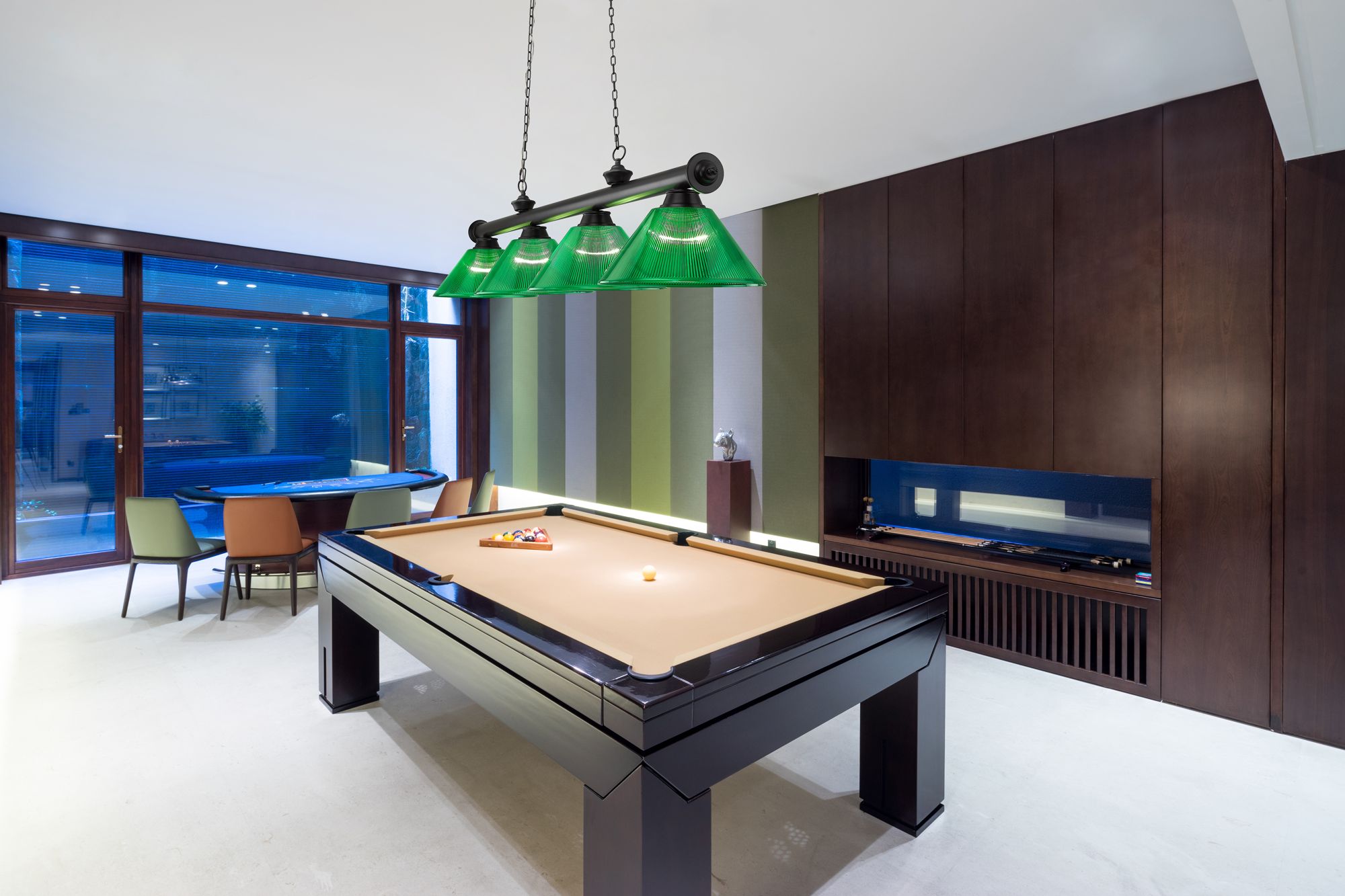 Image 4 Cordon 81 1/4"W Matte Black Billiard Pendant w/ Green Shades more views