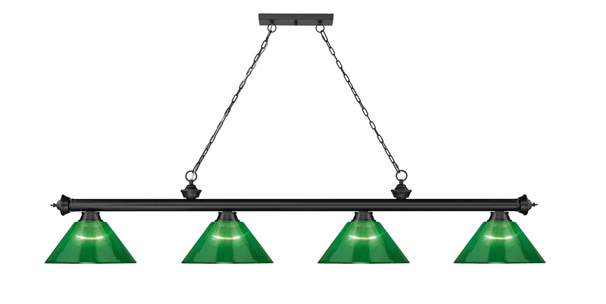 Image 5 Cordon 81 1/4"W Matte Black Billiard Pendant w/ Green Shades more views