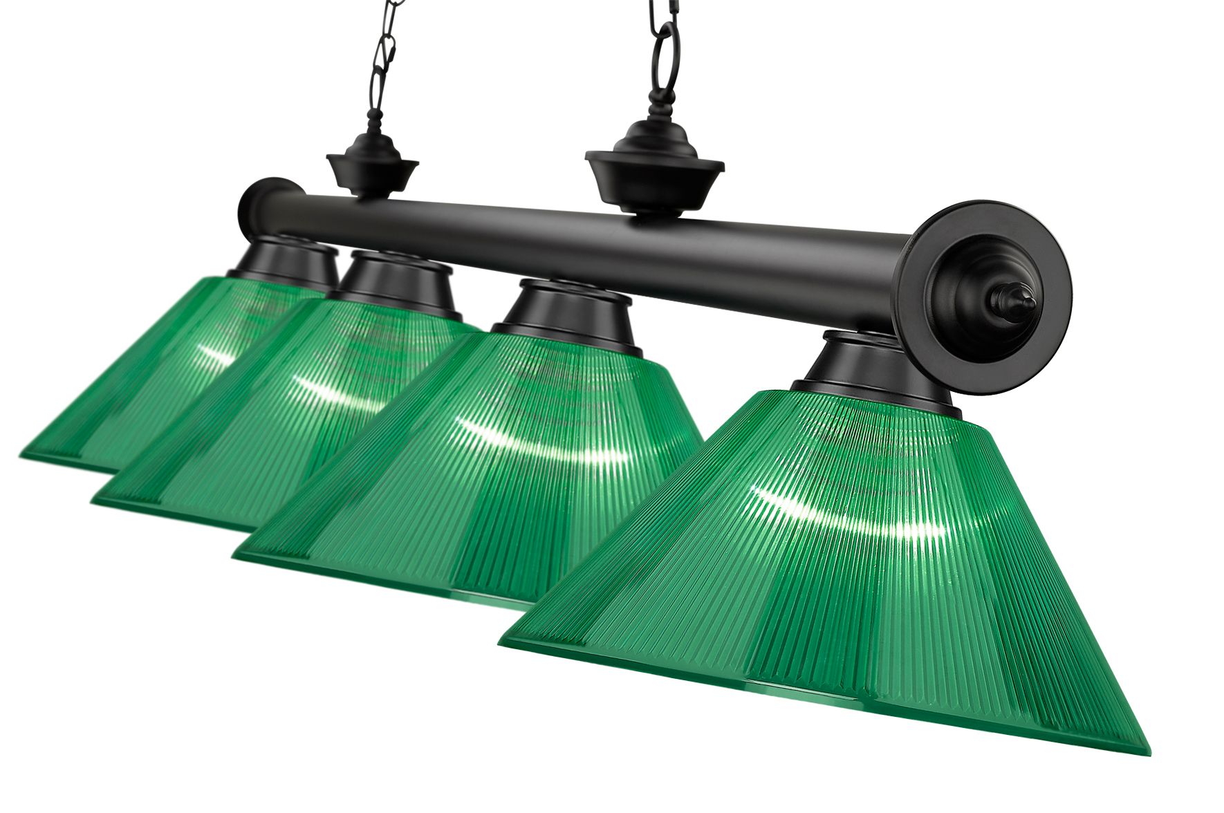 Image 7 Cordon 81 1/4"W Matte Black Billiard Pendant w/ Green Shades more views