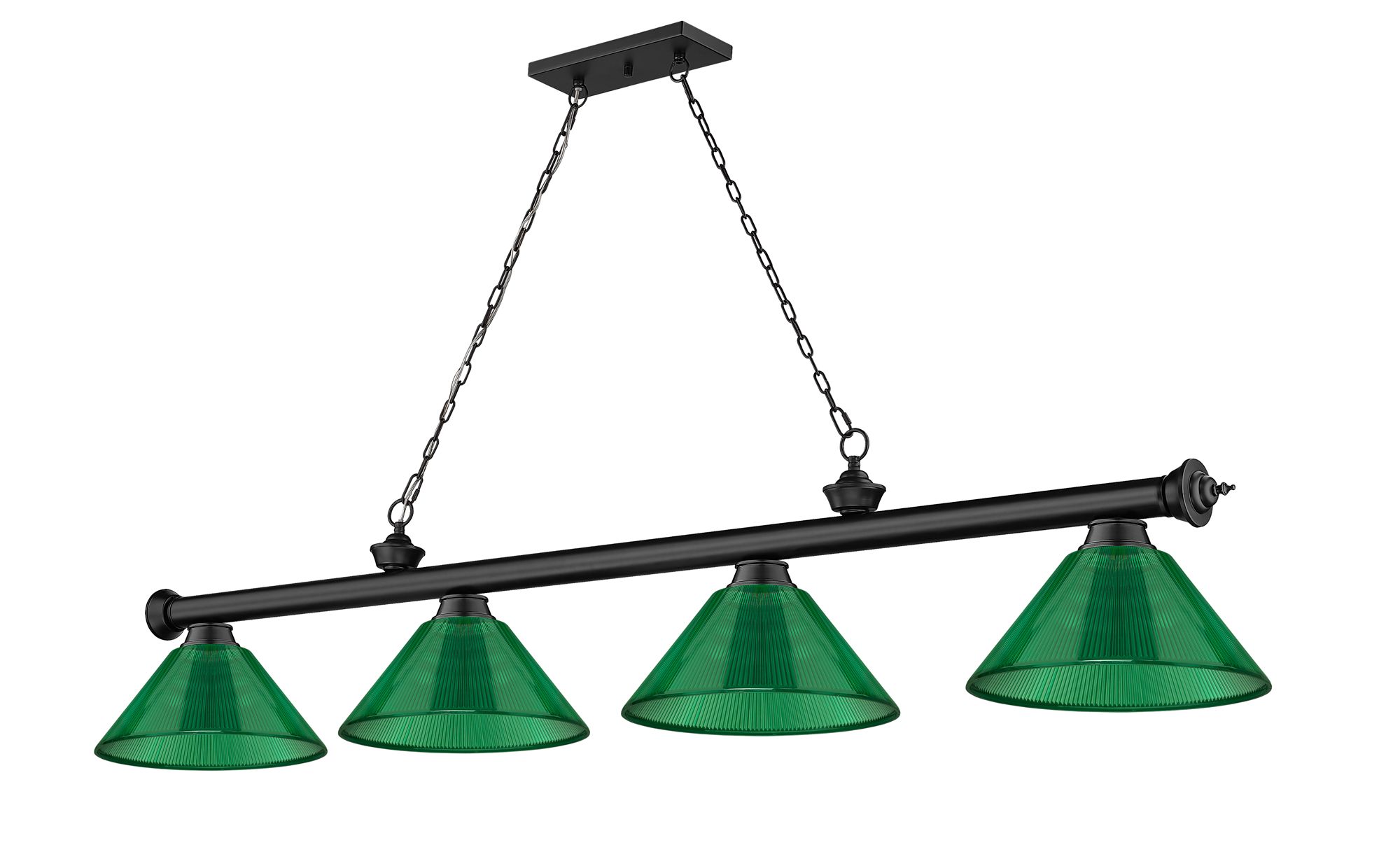 Cordon 81 1/4"W Matte Black Billiard Pendant w/ Green Shades