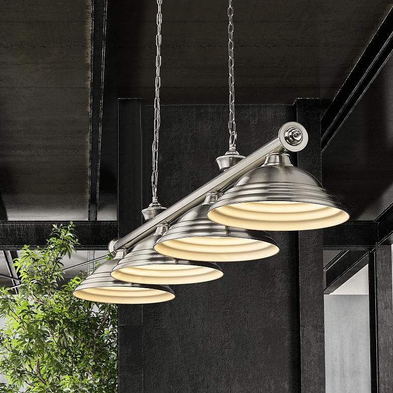 Image 1 Cordon 81 3/4" Wide Brushed Nickel 4-Light Billiard Pendant