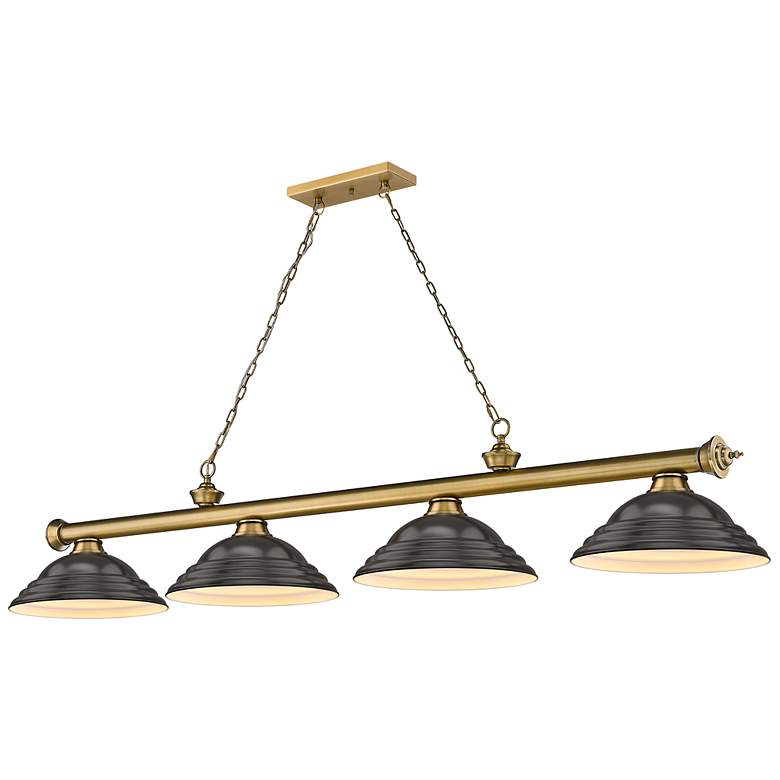 Image 3 Cordon 81 3/4" Wide Rubbed Brass 4-Light Billiard Pendant