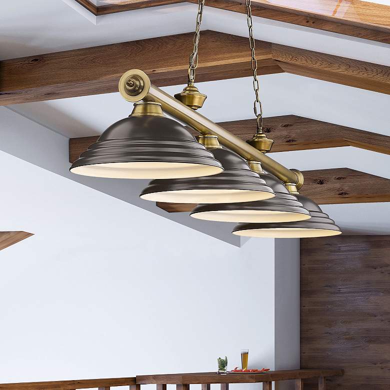 Image 2 Cordon 81 3/4" Wide Rubbed Brass 4-Light Billiard Pendant