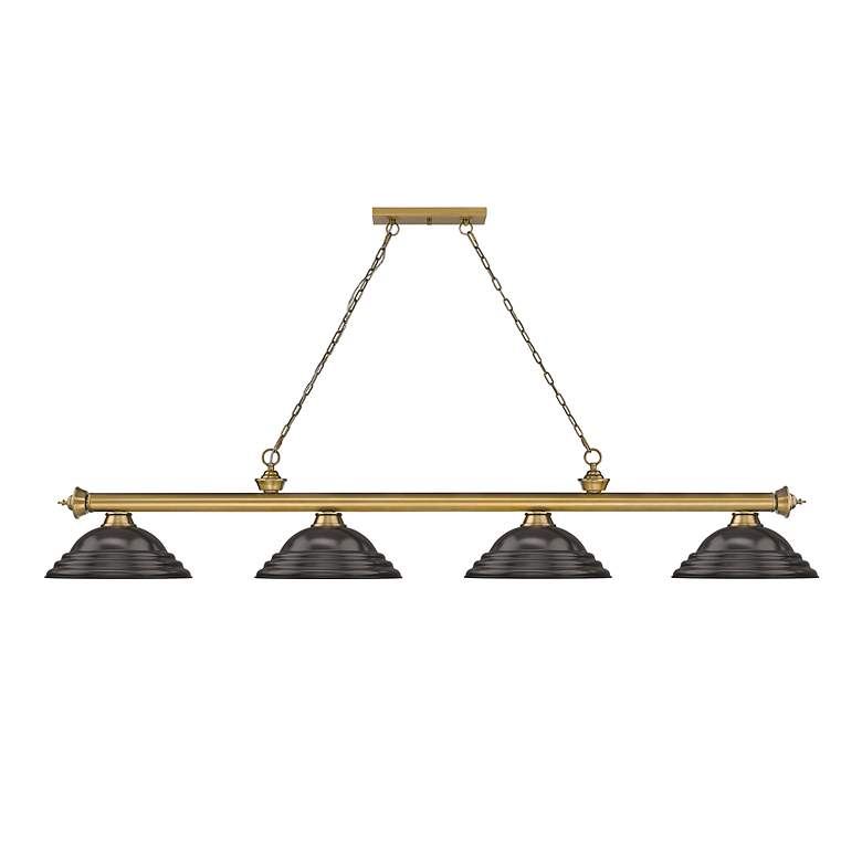 Image 6 Cordon 81 3/4" Wide Rubbed Brass 4-Light Billiard Pendant more views