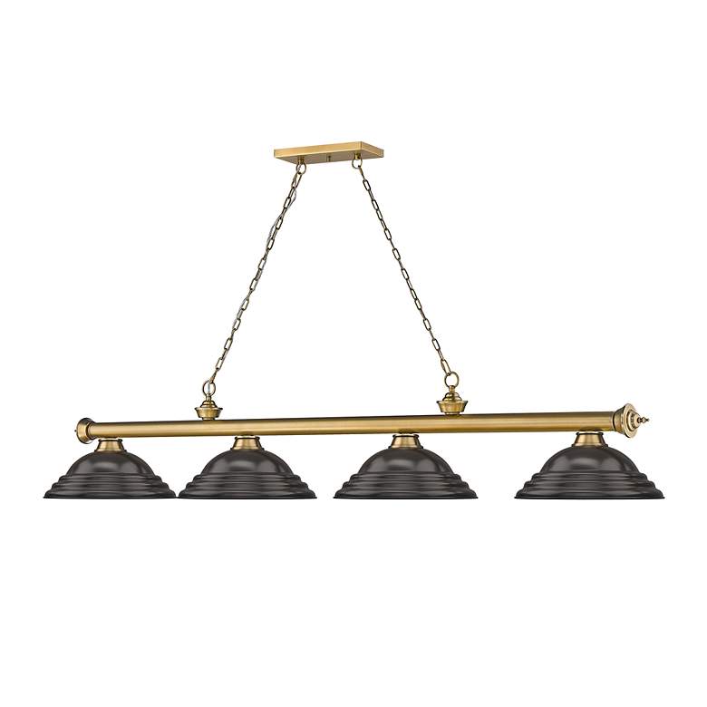 Image 7 Cordon 81 3/4" Wide Rubbed Brass 4-Light Billiard Pendant more views
