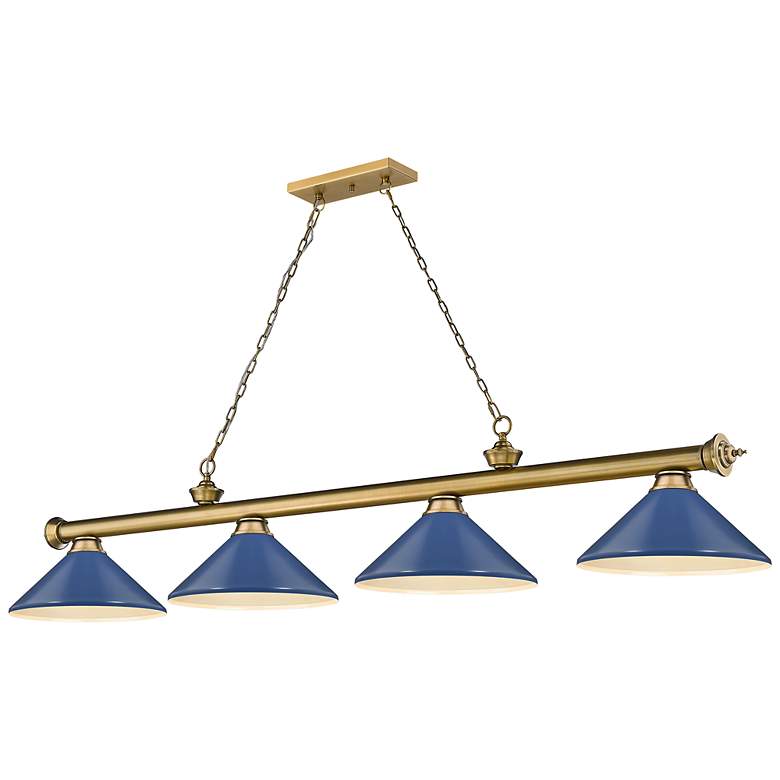Image 2 Cordon 81 3/4" Wide Rubbed Brass and Blue Billiard Pendant