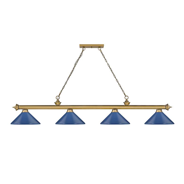 Image 5 Cordon 81 3/4" Wide Rubbed Brass and Blue Billiard Pendant more views