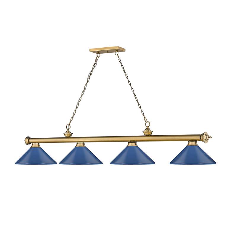Image 6 Cordon 81 3/4" Wide Rubbed Brass and Blue Billiard Pendant more views