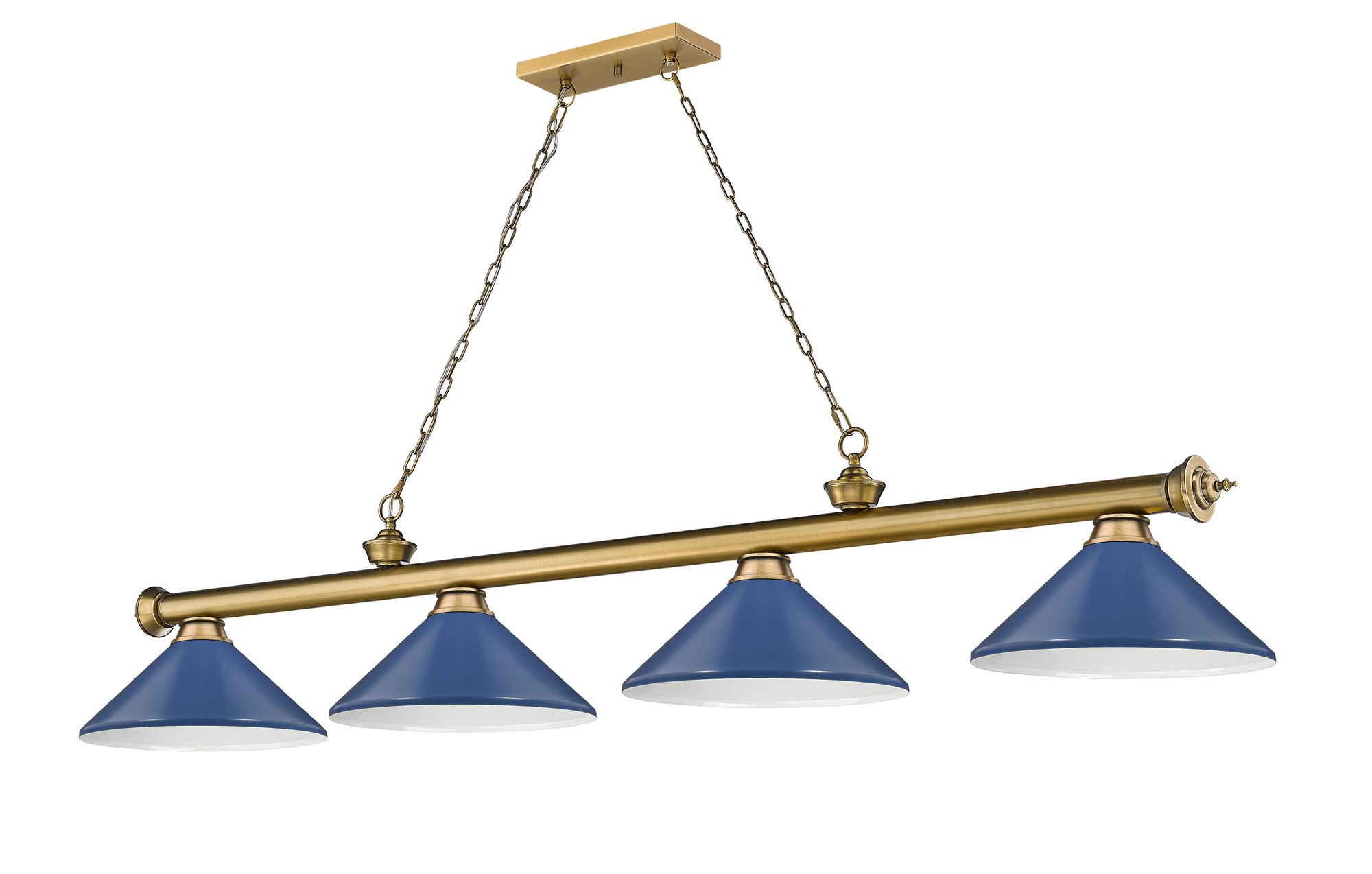 Cordon 81 3/4" Wide Rubbed Brass and Blue Billiard Pendant