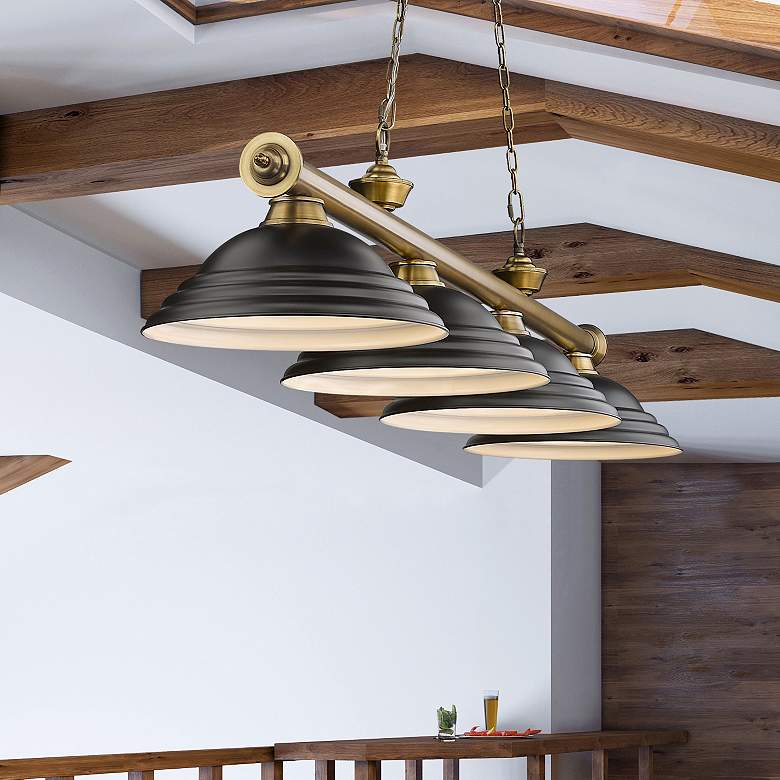 Image 1 Cordon 81 3/4"W Brass and Black 4-Light Billiard Chandelier