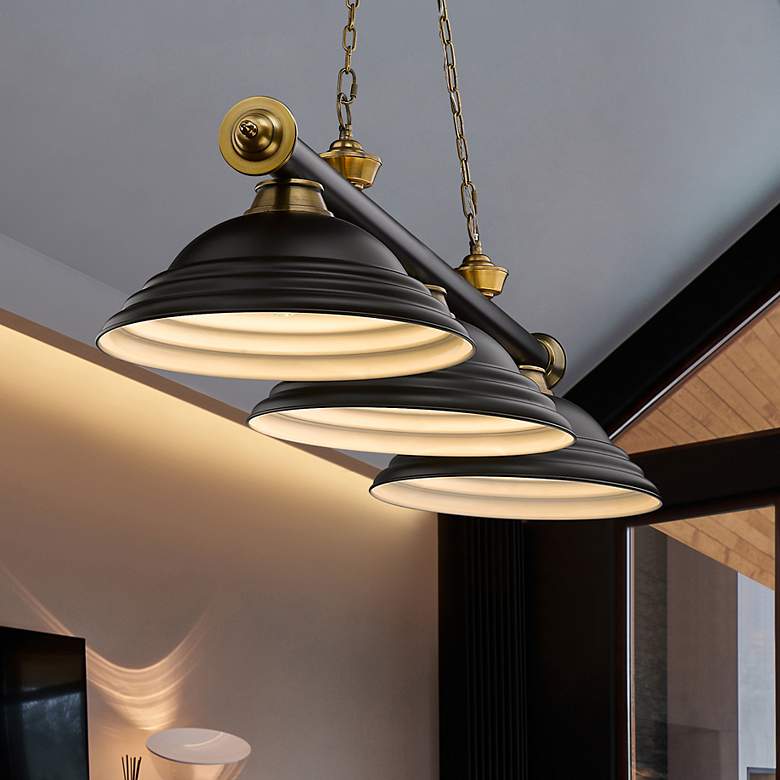 Image 1 Cordon by Z-Lite Matte Black + Rubbed Brass 3 Light Billiard Light