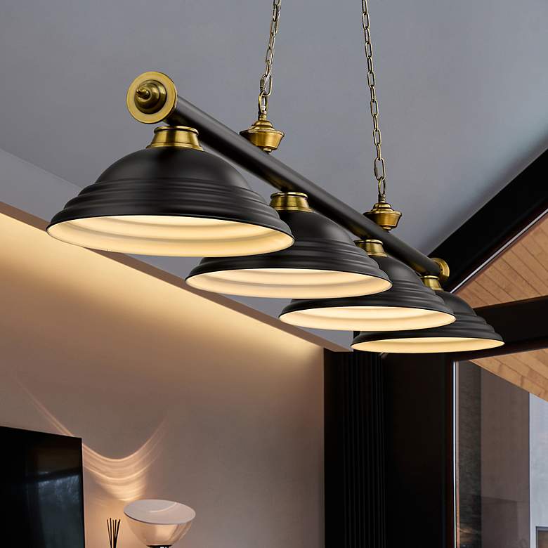 Image 1 Cordon by Z-Lite Matte Black + Rubbed Brass 4 Light Billiard Light