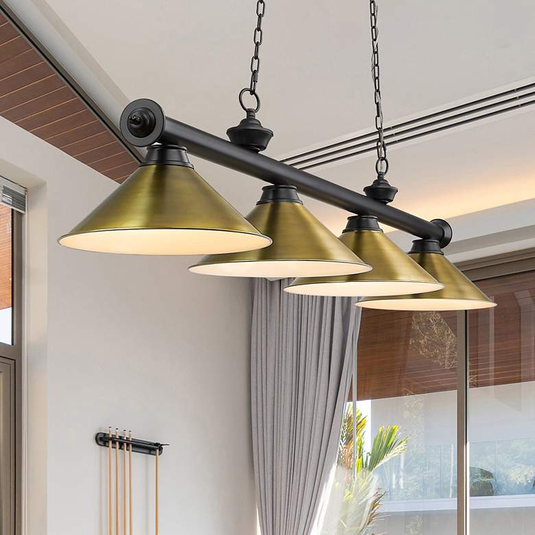 Image 1 Cordon by Z-Lite Matte Black + Rubbed Brass 4 Light Billiard Light