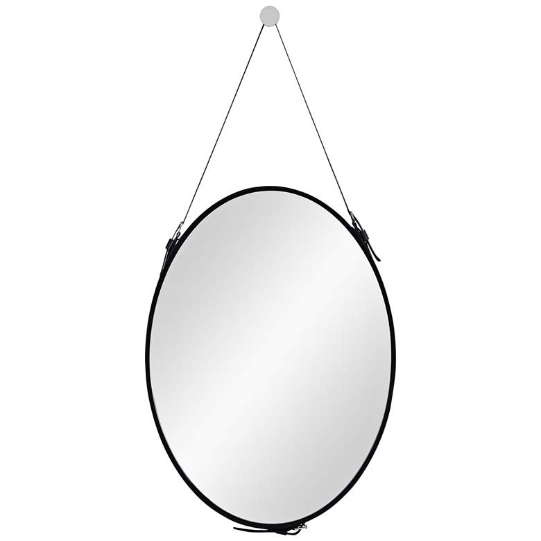 Image 1 Cordova Black Faux Leather 27" x 50" Oval Wall Mirror