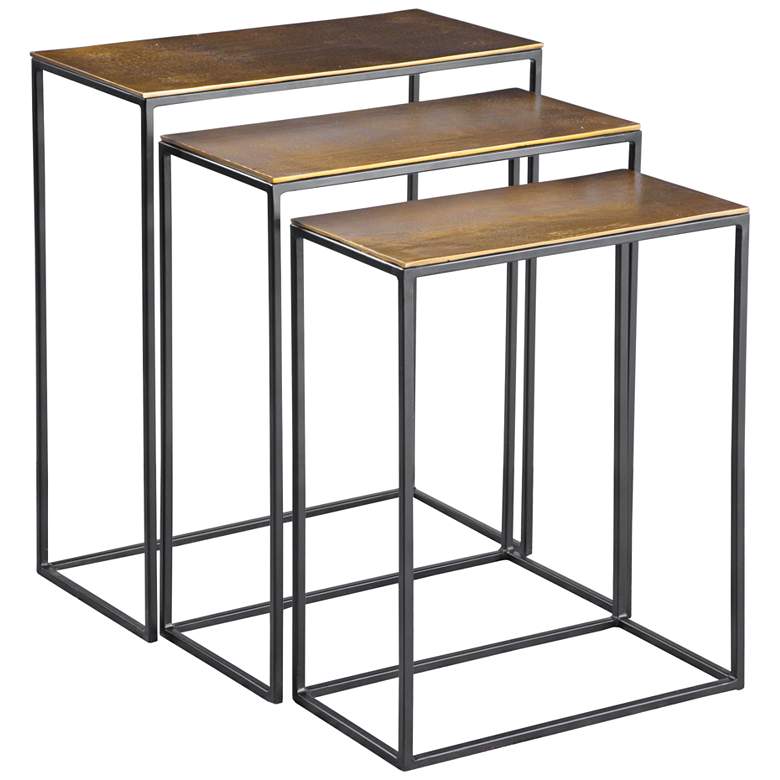 Coreene 21 inch Wide Aged Black and Gold Nesting Tables Set of 3