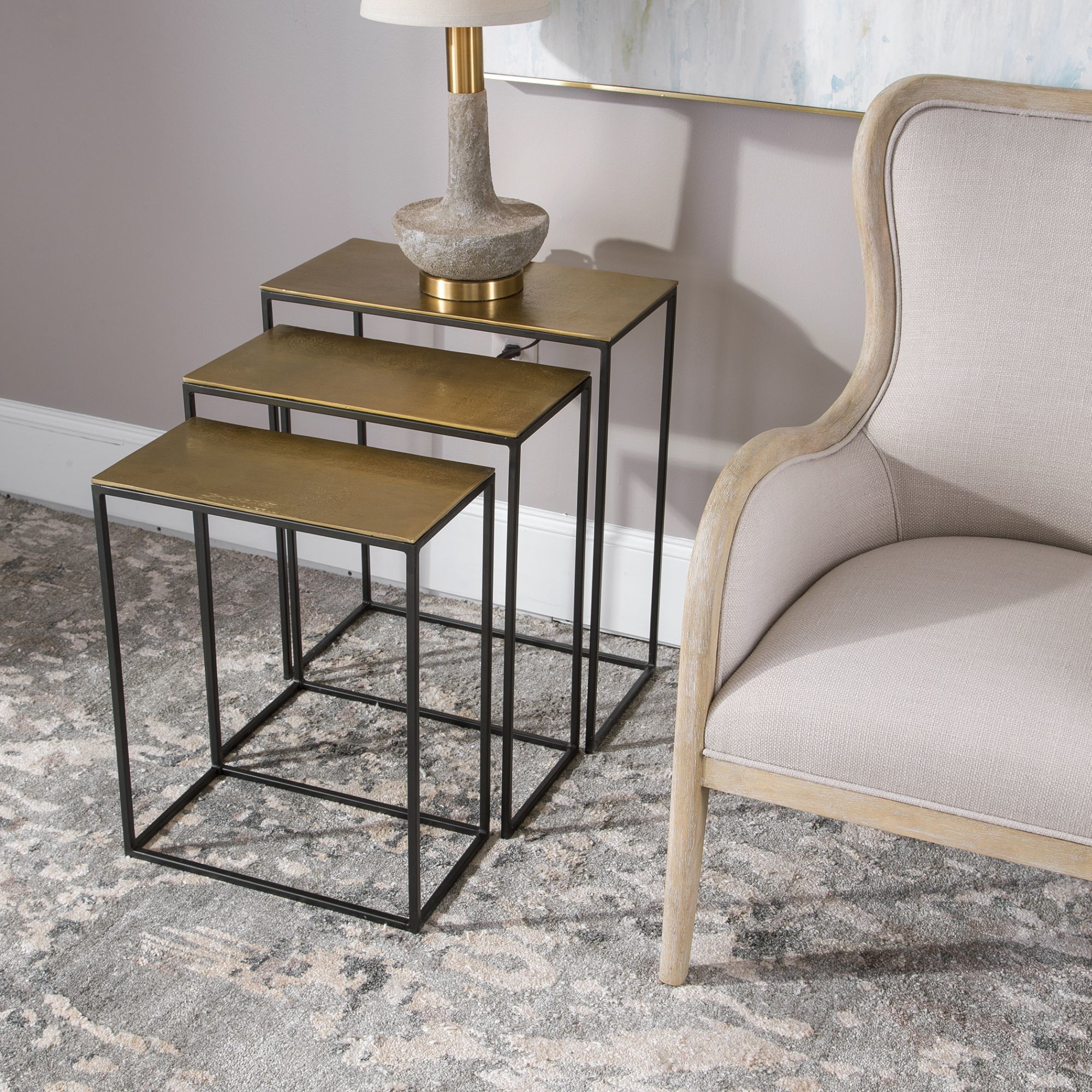 set of 3 gold nesting tables