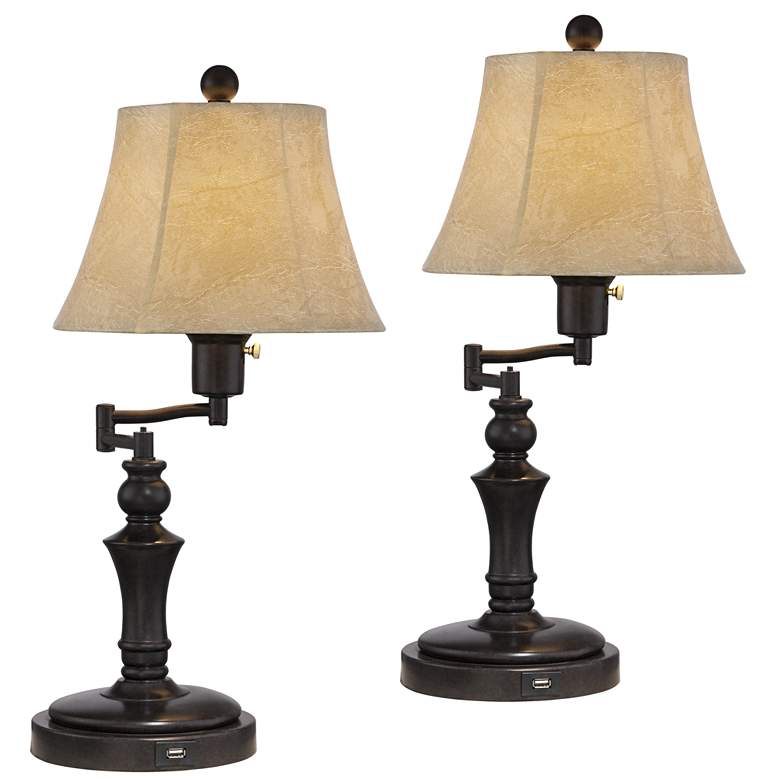 Image 2 Corey Bronze Swing Arm USB Desk Lamps Set of 2 with Socket