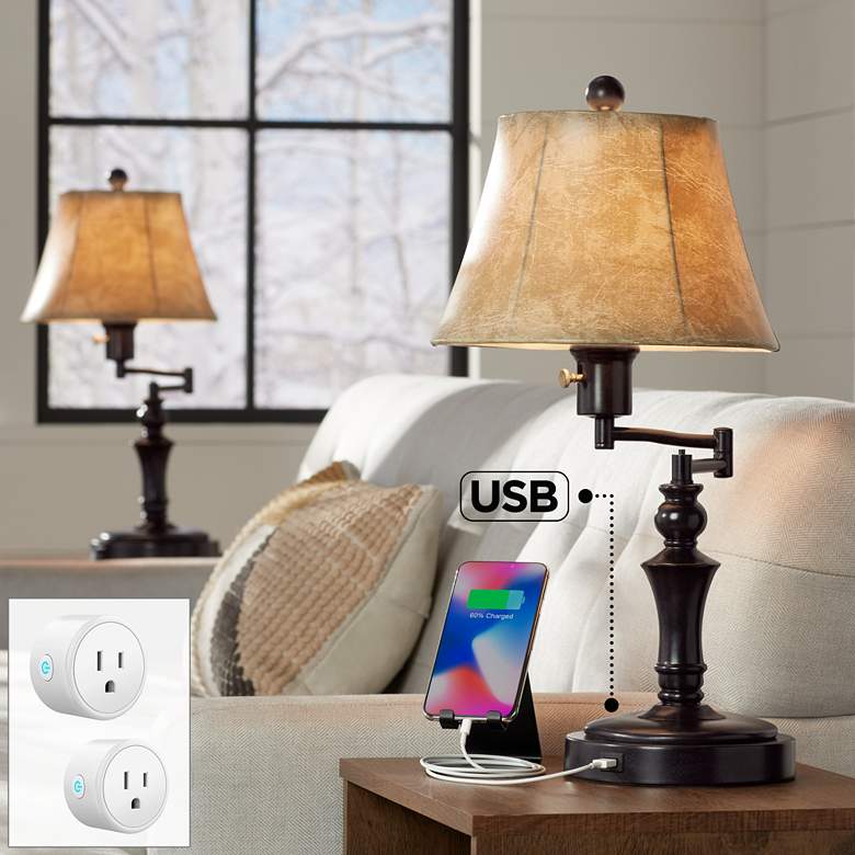 Image 1 Corey Bronze Swing Arm USB Desk Lamps Set of 2 with Socket