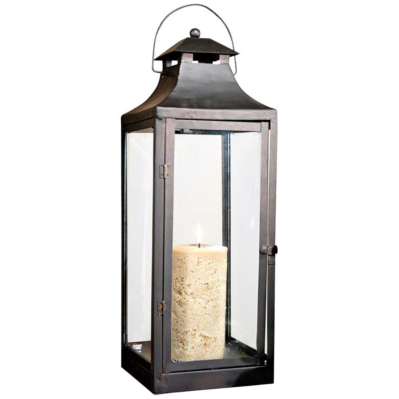 Image 1 Corillian Rustic and Clear Lantern Pillar Candle Holder
