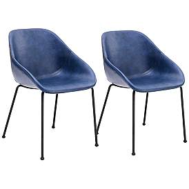 Image1 of Corinna Vintage Dark Blue Leatherette Side Chair Set of 2
