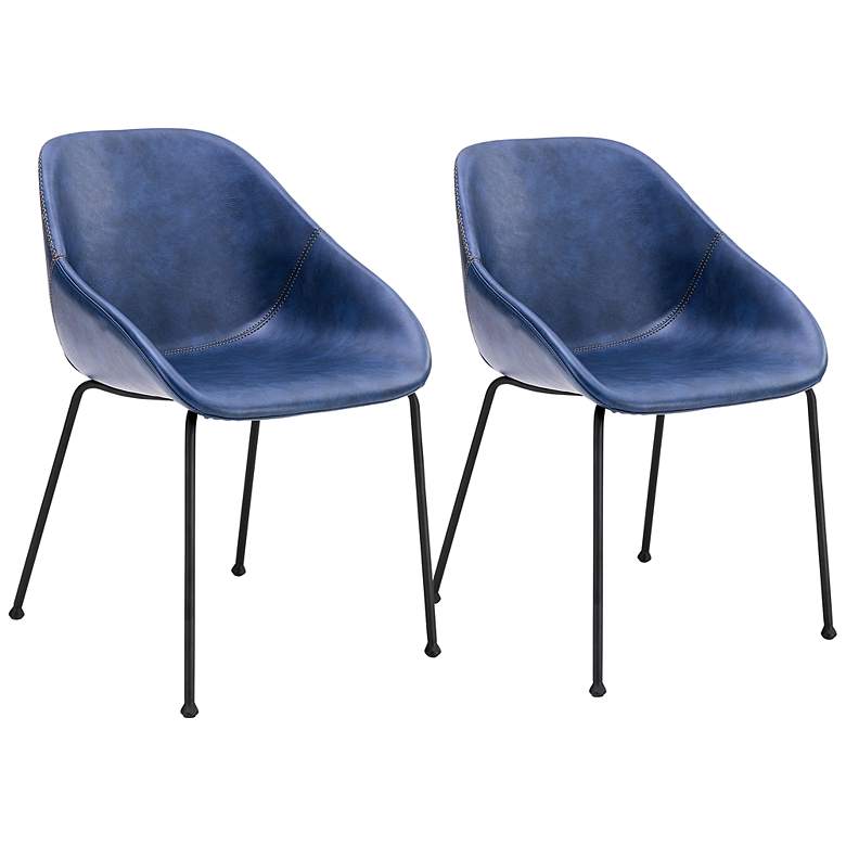 Image 1 Corinna Vintage Dark Blue Leatherette Side Chair Set of 2