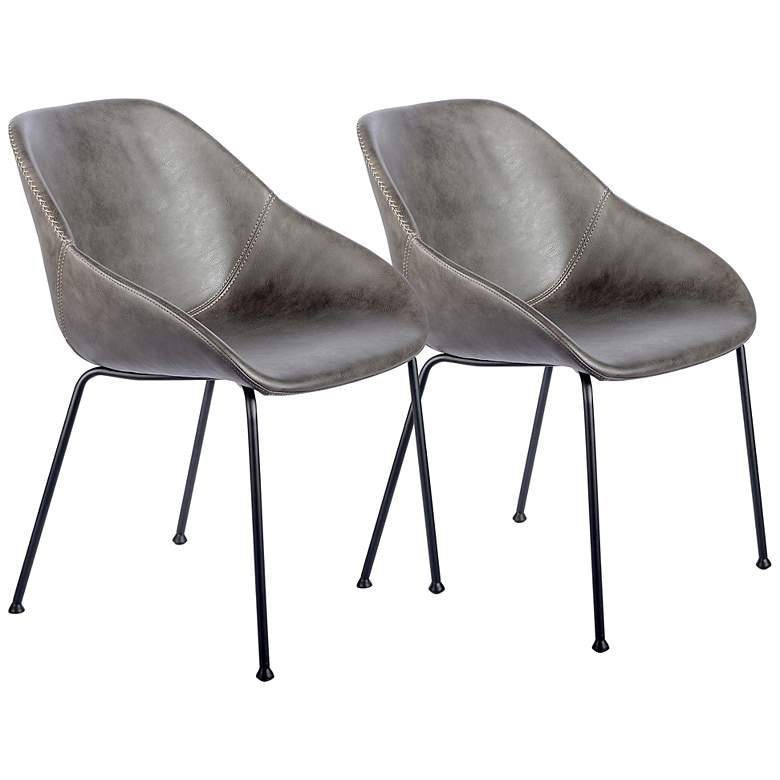 Image 2 Corinna Vintage Dark Gray Leatherette Side Chair Set of 2