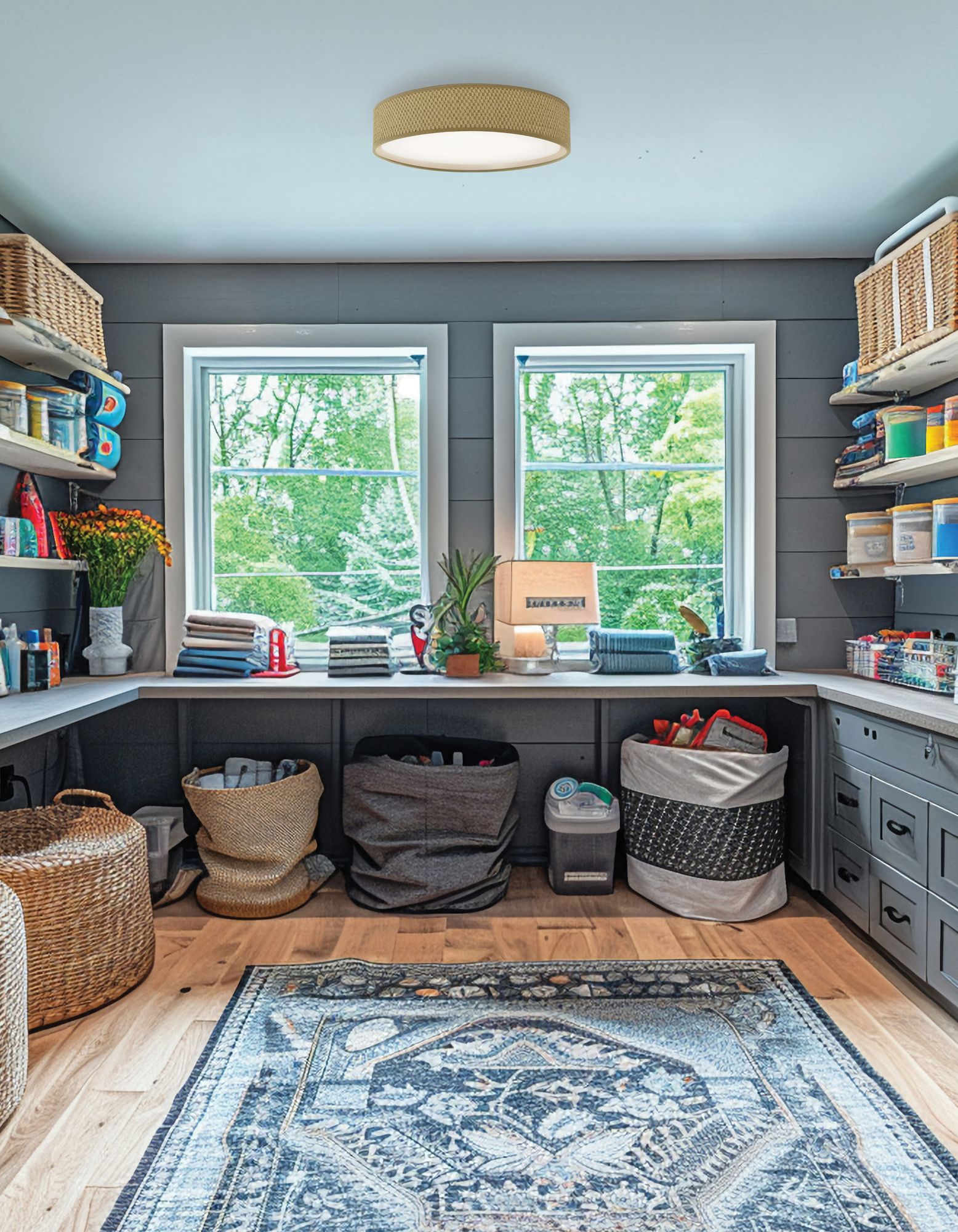 Image 2 Corinne 11" Wide Natural Finish Flush Mount  w/ White Shade more views