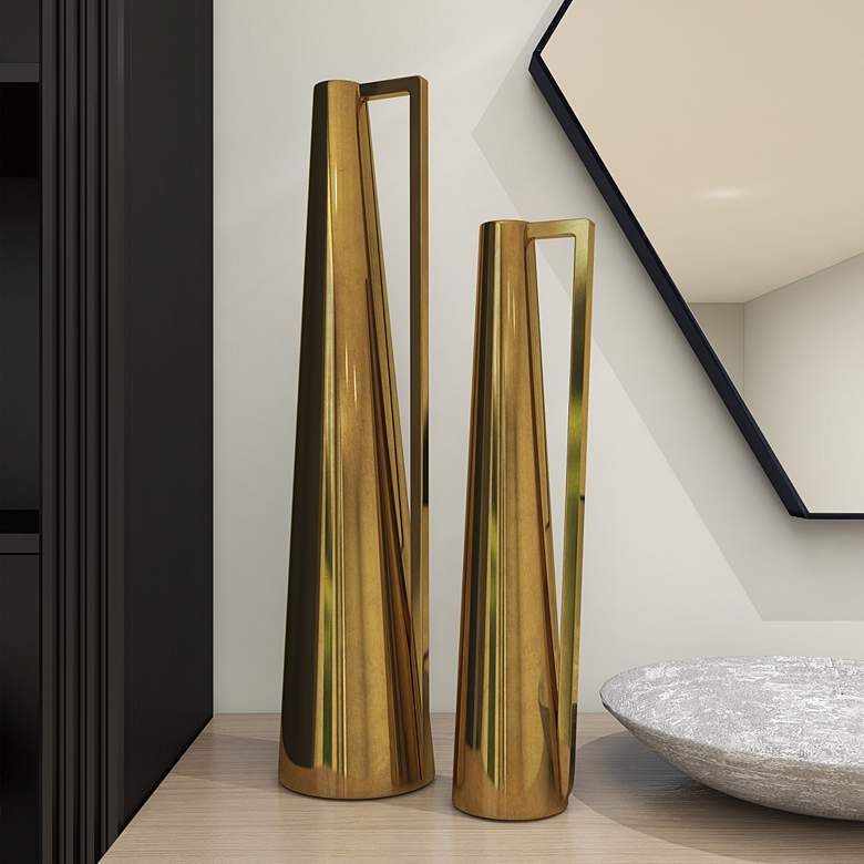 Image 1 Corinth 22" High Polished Gold Decorative Vases Set of 2