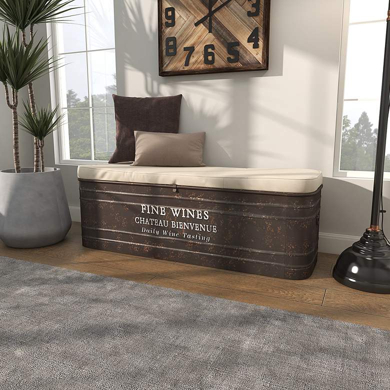 Image 6 Corky 48" Wide Dark Brown Metal Rectangular Storage Bench more views