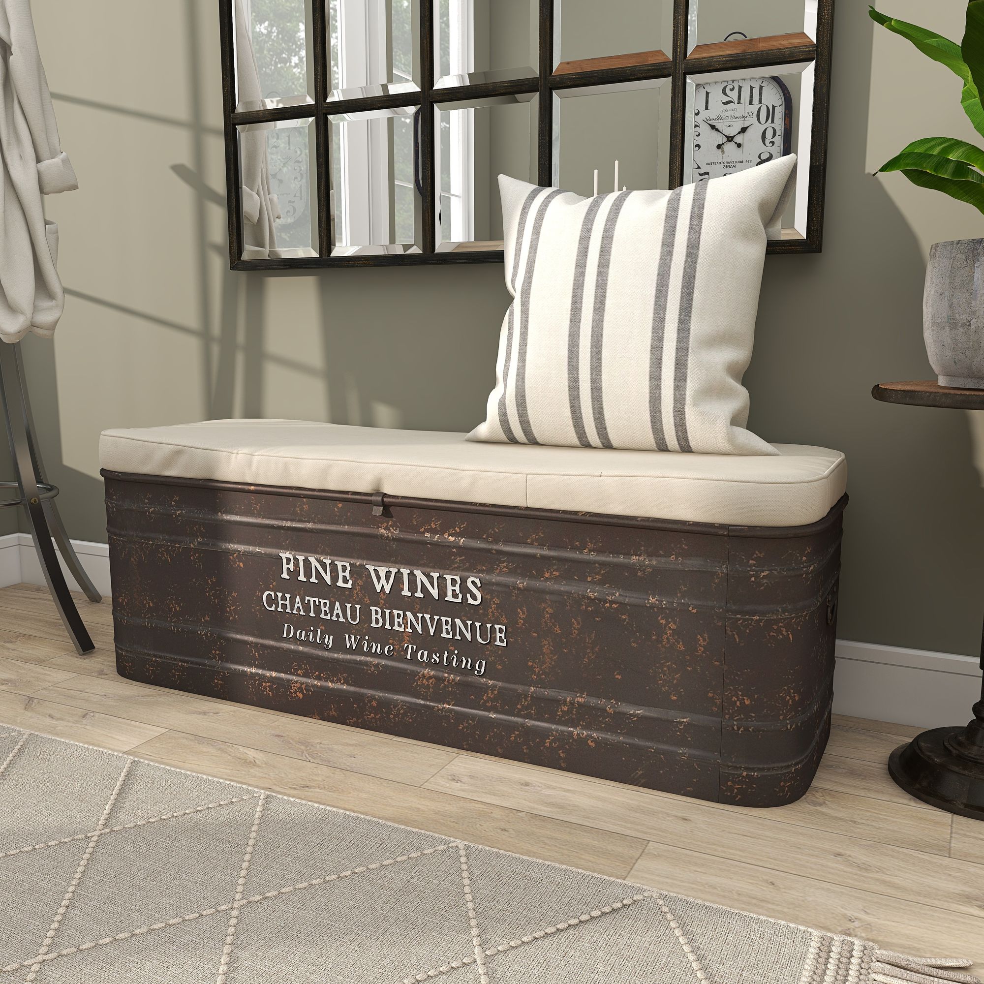 Corky 48" Wide Dark Brown Metal Rectangular Storage Bench