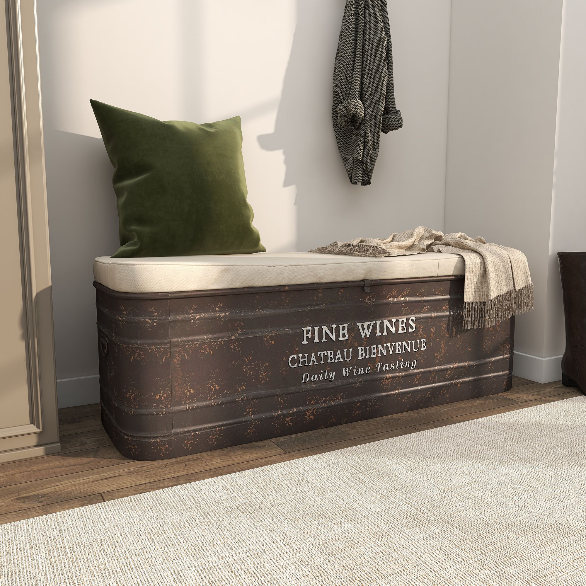 Corky 48" Wide Dark Brown Metal Rectangular Storage Bench