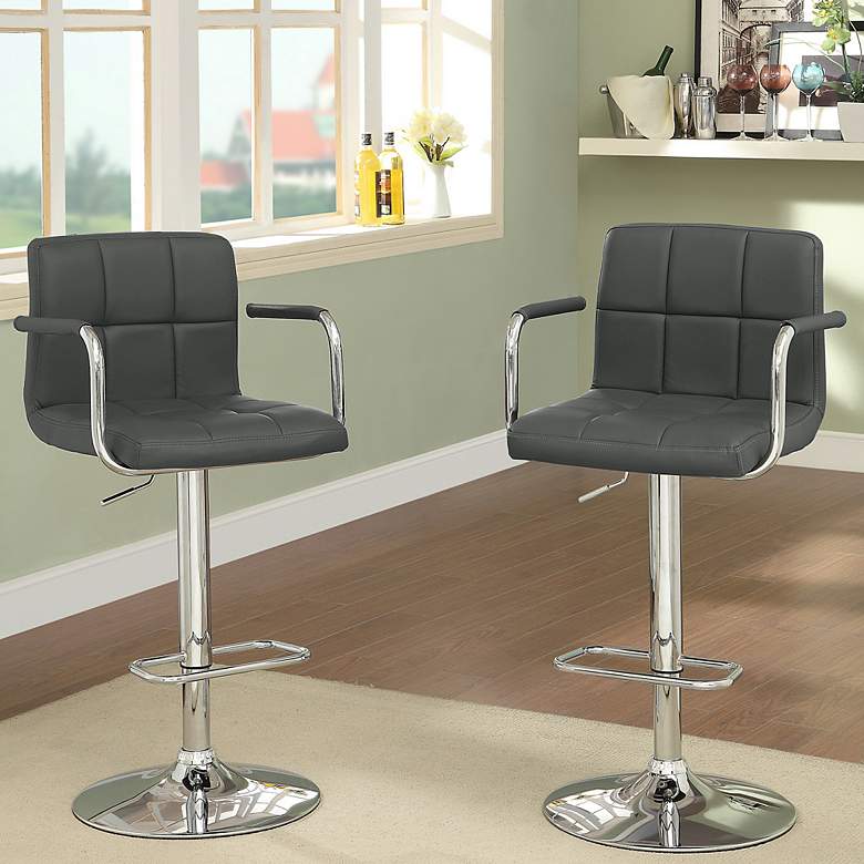 Image 1 Corlisse Gray Faux Leather Adjustable Bar Stools Set of 2