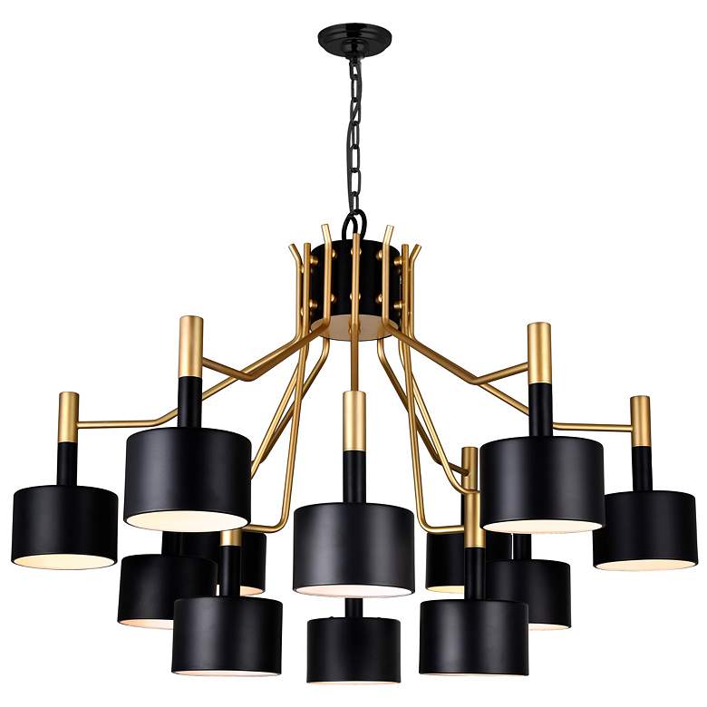 Image 1 Corna 12 Light Down Chandelier With Matte Black & Satin Gold Finish