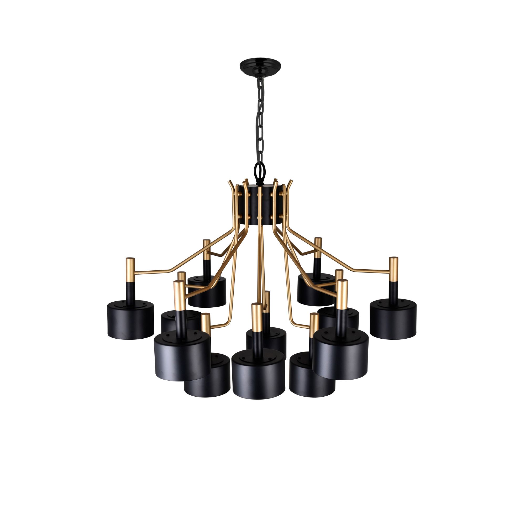 Image 4 Corna 12 Light Down Chandelier With Matte Black & Satin Gold Finish more views