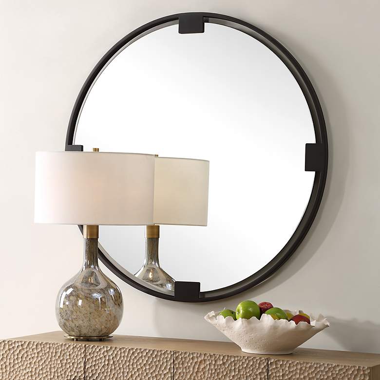 Image 4 Cornelia Dark Bronze 42 1/2" Round Oversized Wall Mirror more views