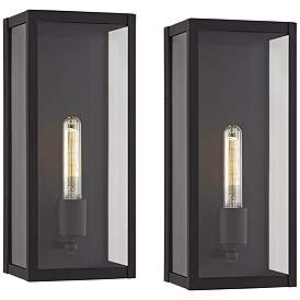 Image2 of Cornell 14 1/4" High Sand Black Box Outdoor Wall Light Set of 2
