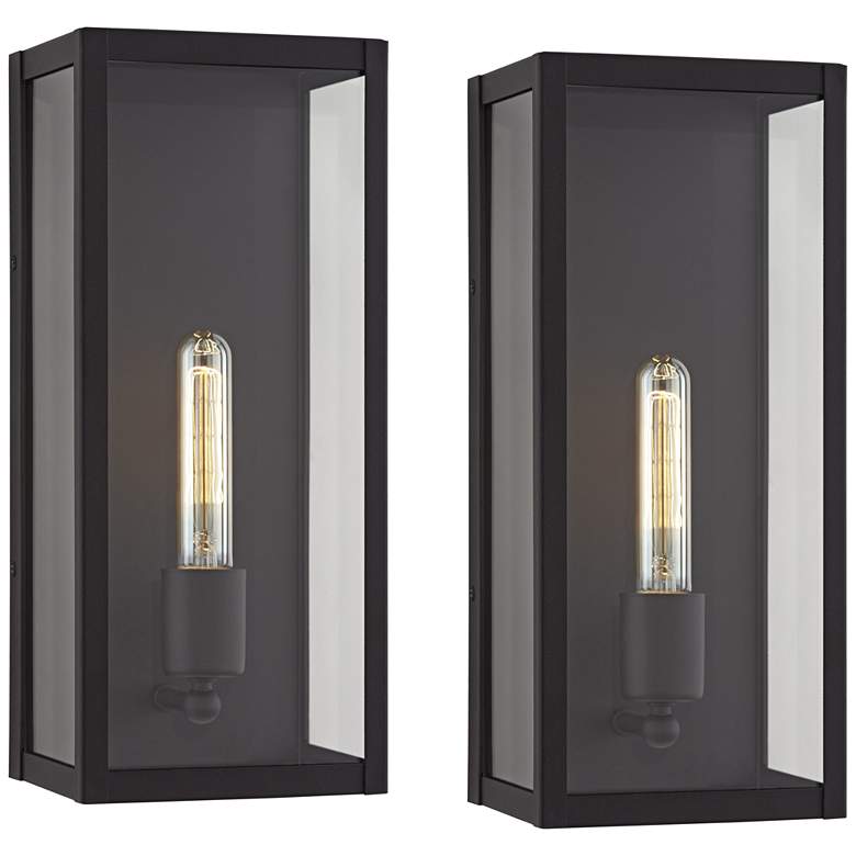 Image 2 Cornell 14 1/4 inch High Sand Black Box Outdoor Wall Light Set of 2
