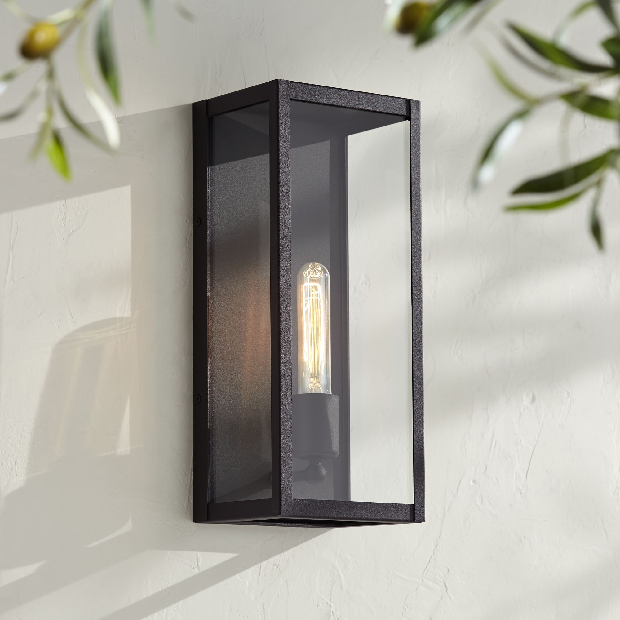 Cornell 14 1/4" High Sand Black Box Outdoor Wall Light Set of 2