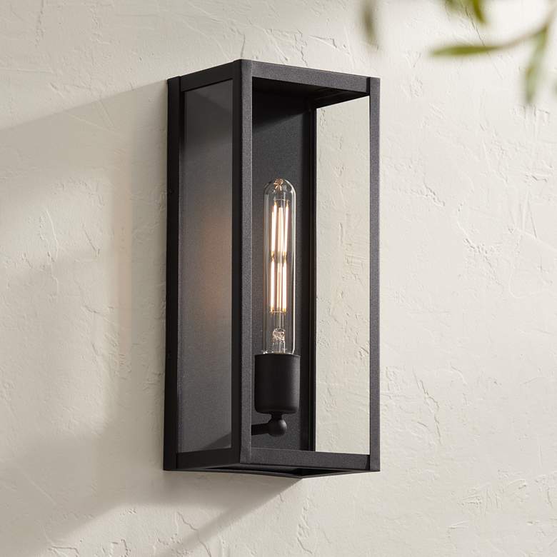Image 1 Cornell 14 1/4 inch High Sand Black Box Outdoor Wall Light
