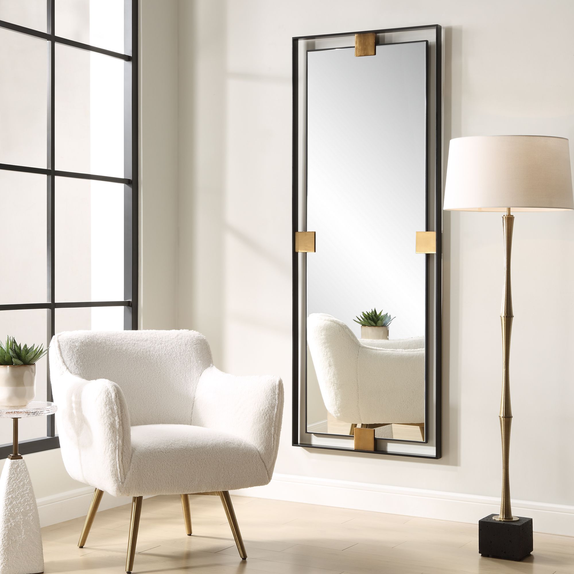Image 4 Cornerstone Brushed Brass 29" x 77" Rectangular Wall Mirror more views