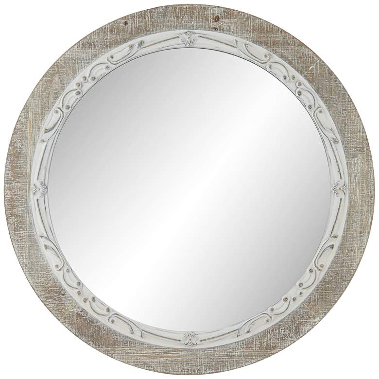 Image 2 Cornwall Gray and White-Washed 32 3/4" Round Wall Mirror