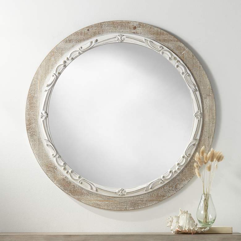 Image 1 Cornwall Gray and White-Washed 32 3/4 inch Round Wall Mirror