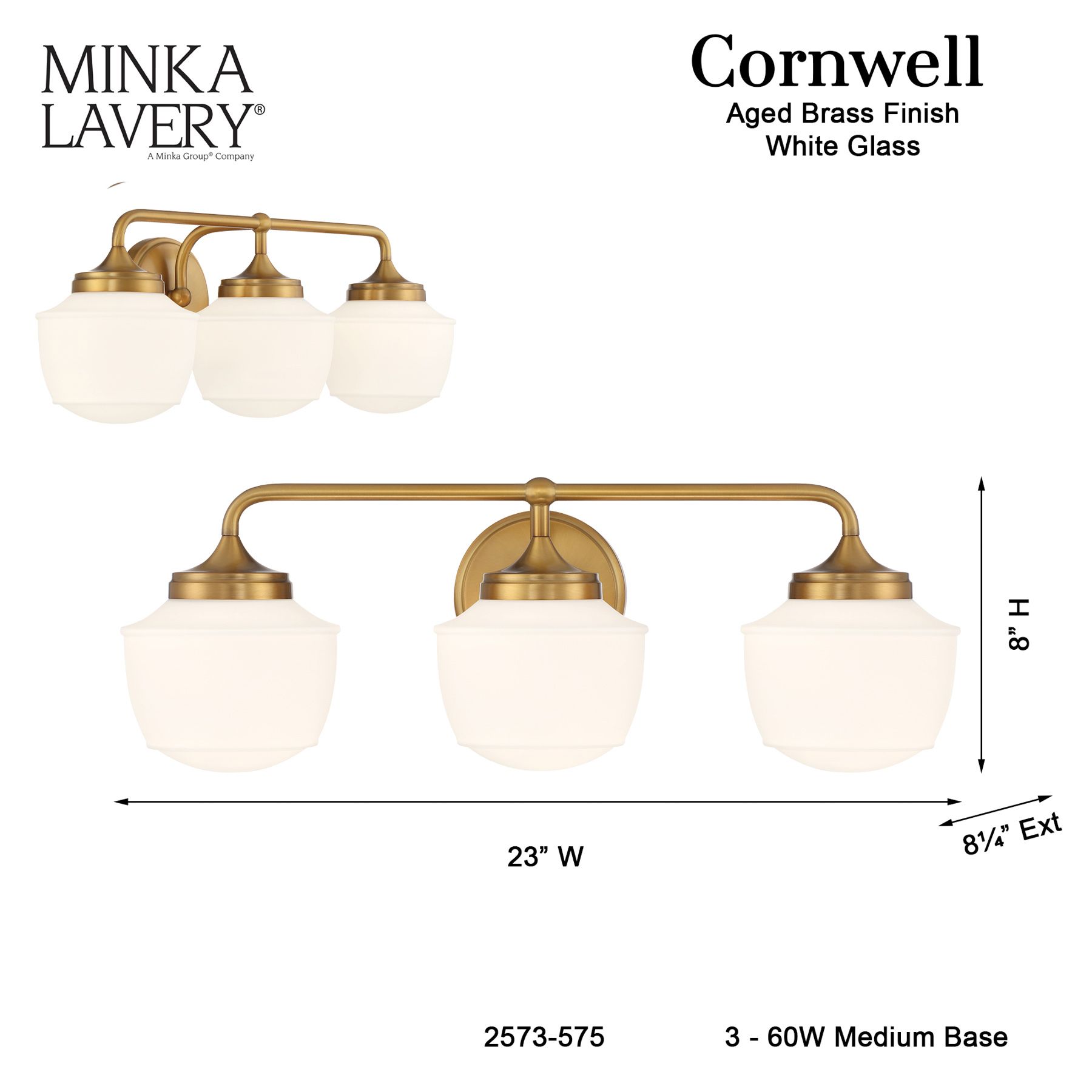 Cornwell 23" Wide Aged Brass 3-Light Bath Light in scene