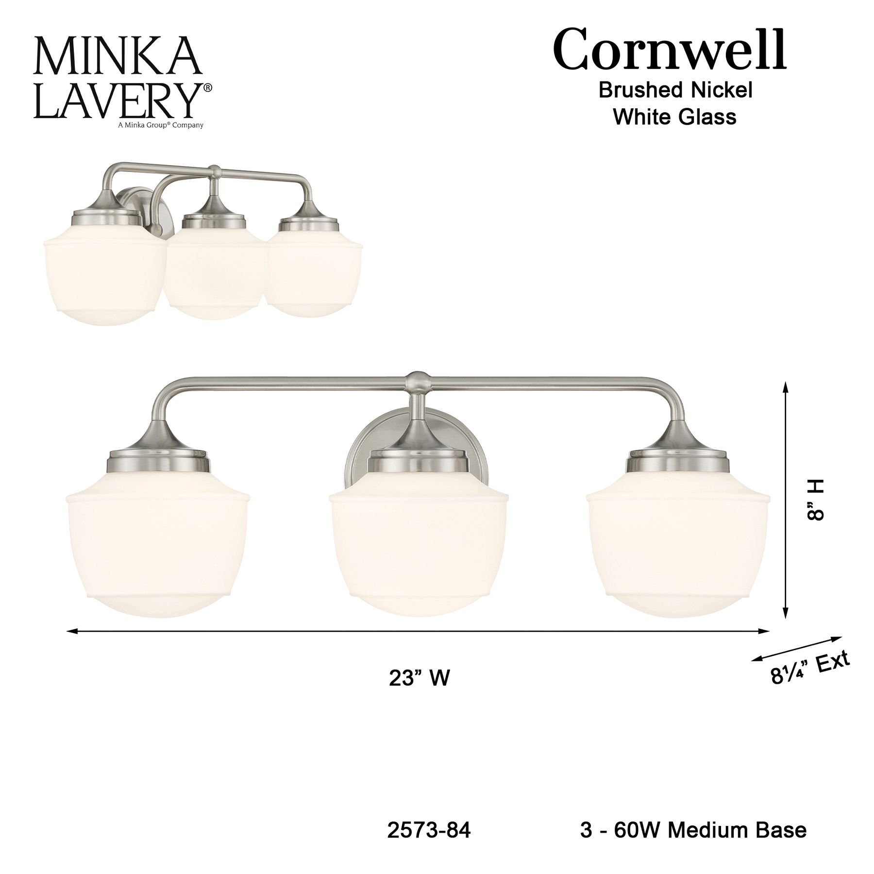 Cornwell 23" Wide Brushed Nickel 3-Light Vanity Bath Light